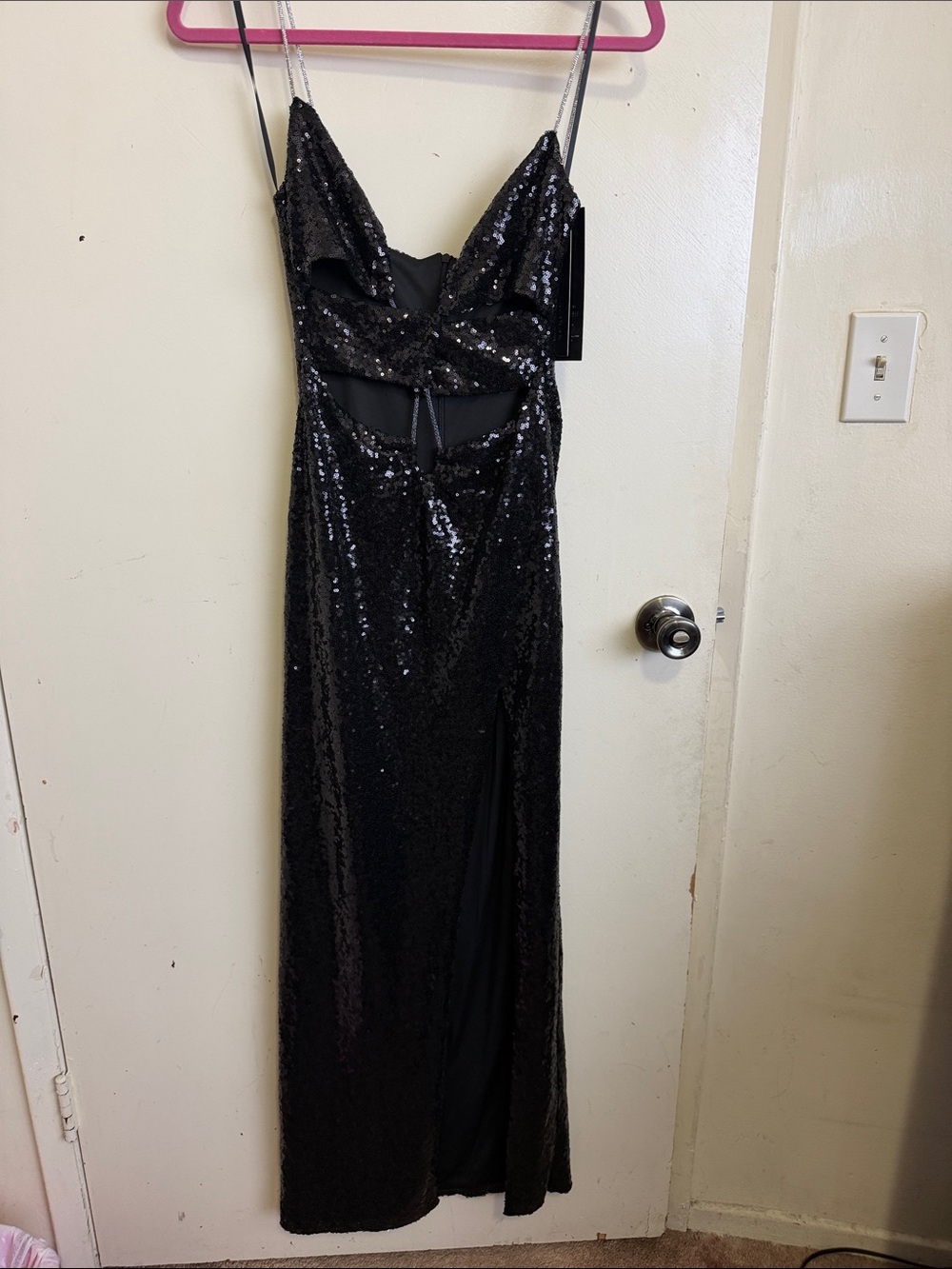 Black Sequin Cutout Maxi Dress with Sparkle Straps